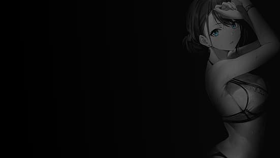 coloración selectiva, fondo negro, fondo oscuro, fondo simple, chicas anime, Fondo de pantalla HD HD wallpaper