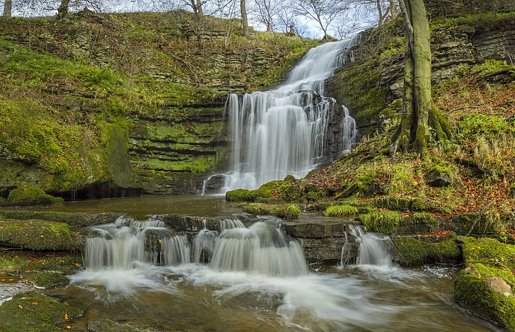 waterfalls, autumn, England, waterfall, cascade, North Yorkshire, Yorkshire Dales, The Yorkshire Dales, Scaleber Force, HD wallpaper