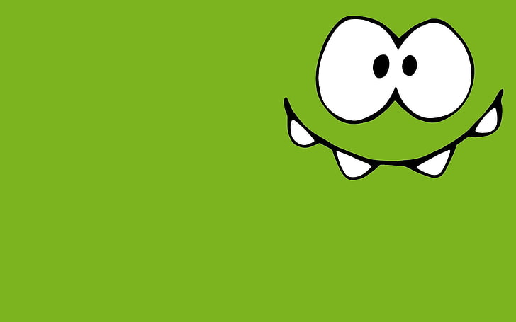 monster face illustration, green, small, monster, Lollipop, character, happy, Cut the Rope, minimalism., Amateur, the universe, Om-Nom, Am Dumb, caramel, ate, HD wallpaper