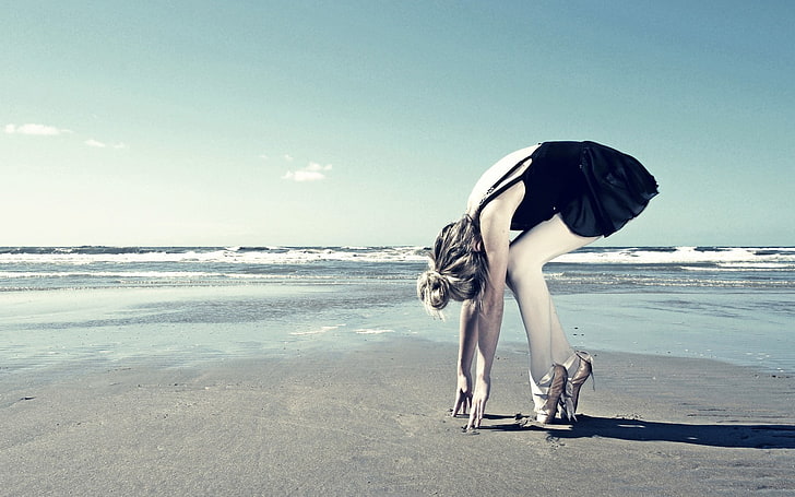 pantai, balerina, wanita di luar ruangan, Wallpaper HD