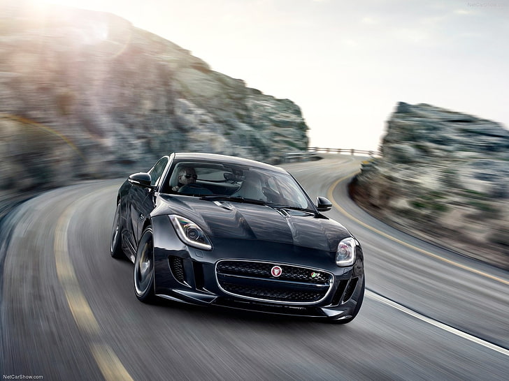 2015 г., Jaguar F-Type, купе, черен, път, HD тапет