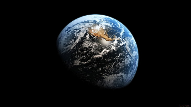 ilustrasi bumi biru, putih, dan hitam, Bumi, hitam, luar angkasa, planet, seni luar angkasa, Wallpaper HD