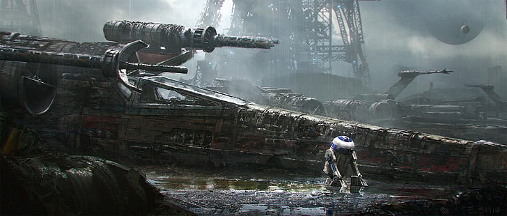verrostetes schwarzes Kriegsschiff, Star Wars, R2-D2, X-Wing, HD-Hintergrundbild