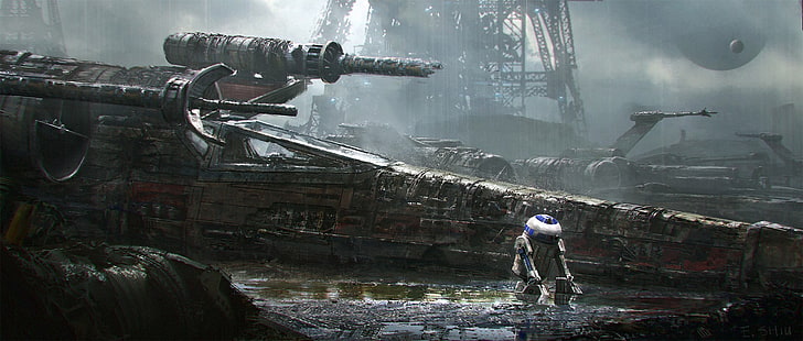 nave da guerra nera arrugginita, Star Wars, R2-D2, X-wing, Sfondo HD HD wallpaper