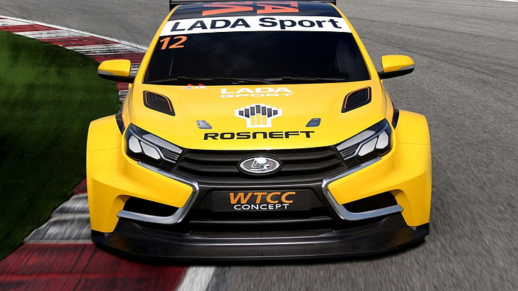 LADA, Vesta, Russia, Lada Sport, car, yellow, WTCC, R.Huff, HD wallpaper