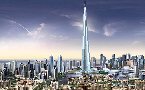 Rendering 3D, Burj Khalifa, bangunan, Dubai, 3D, rendering, Burj, Khalifa, Bangunan, Dubai, Wallpaper HD HD wallpaper