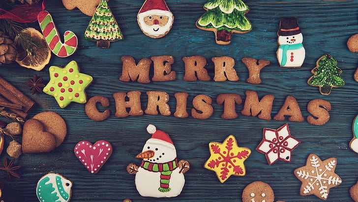 Frohe Weihnachten, Lebkuchen, Kekse, Design, Holzplanken, Holzplanke, Holz, Weihnachten, Weihnachten, 5k, 5k uhd, HD-Hintergrundbild