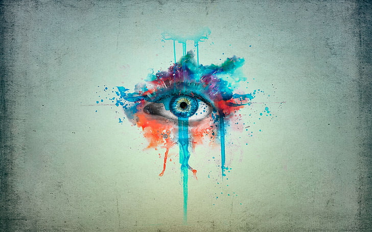 eyes, paint splatter, watercolor, grunge, artwork, HD wallpaper