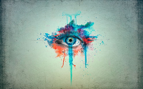 occhi, schizzi di vernice, acquarello, grunge, opera d'arte, Sfondo HD HD wallpaper