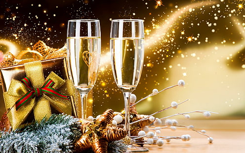 New Year Celebration Champagne2015, clear long stem glass, festivals / holidays, new year, festival, 2015, champagne, HD wallpaper HD wallpaper