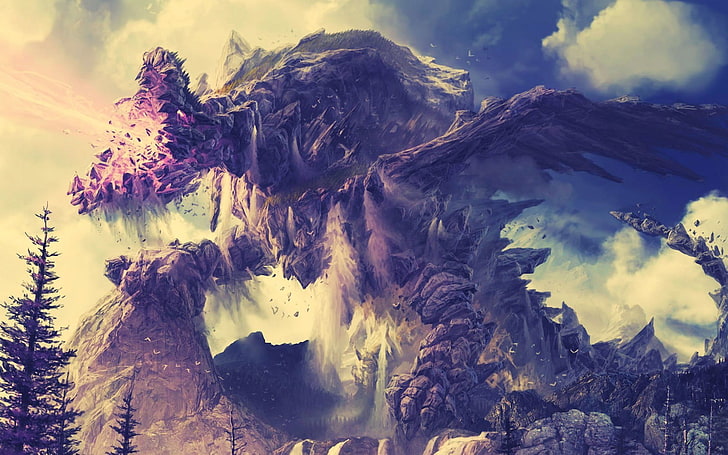 Monster nahe Baumillustration, digitale Kunst, Fantasiekunst, HD-Hintergrundbild