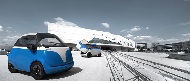 Geneva Auto Show 2016, samochody elektryczne, niebieskie, Microlino, Tapety HD