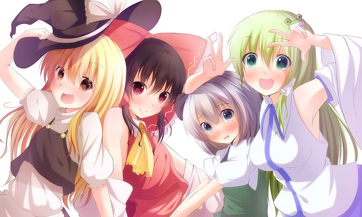 Anime, Touhou, Marisa Kirisame, Reimu Hakurei, Sanae Kochiya, Youmu Konpaku, HD wallpaper