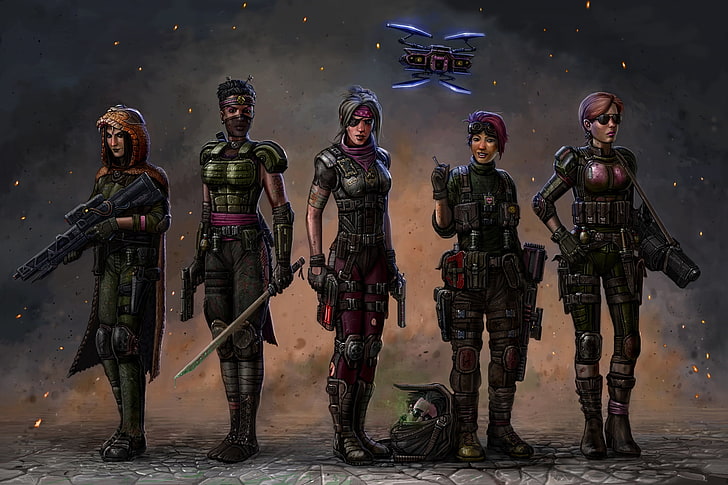 воин женщины цифровые обои, пистолет, фантастика, девушки, робот, меч, арт, солдаты, отряд, боеприпасы, XCOM 2, HD обои
