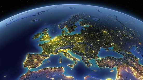 الأضواء ، الكوكب ، الأرض ، أوروبا ، البحر الأبيض المتوسط، خلفية HD HD wallpaper
