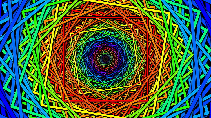 opera d'arte a spirale multicolore, colorato, linee, arte digitale, astratto, Sfondo HD