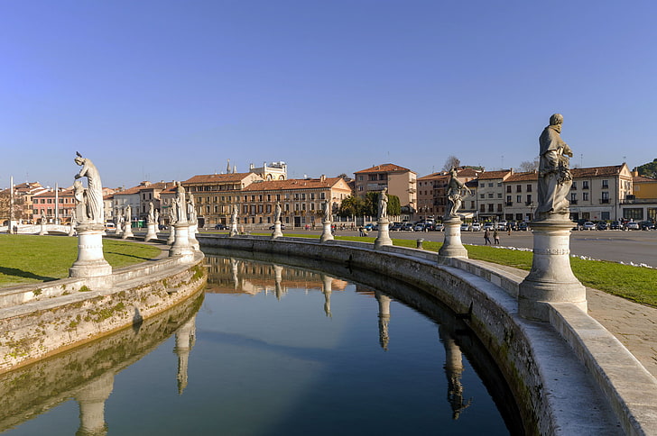 Hombre de pie estatua, área, Italia, canal, escultura, el puente, Prato della Valle, Padua, Fondo de pantalla HD
