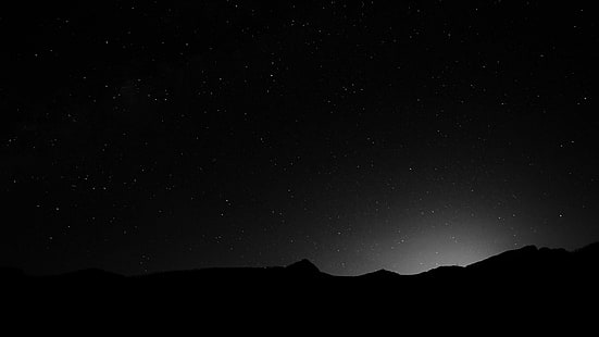 черно, нощ, звездна нощ, монохромен, звезден, звезди, нощно небе, небе, небе, черно-бяло, HD тапет HD wallpaper