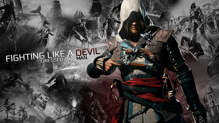 Assassin's Creed gioco sfondo, nero, pirata, ubisoft, bandiera, credo, assassini, kennway, collage, mastersebix, edward, Sfondo HD