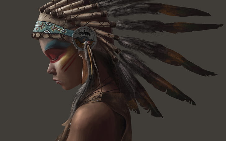 Artystyczny, Native American, Feather, Girl, Tapety HD