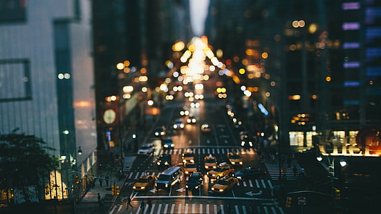 taxi, car, New York City, tilt shift, traffic, city, street, HD wallpaper HD wallpaper