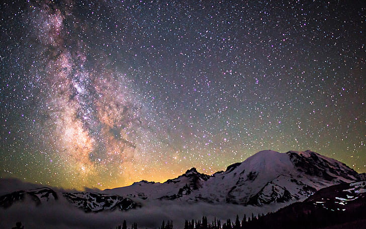 Increíble Vía Láctea, vía láctea, montañas, Fondo de pantalla HD