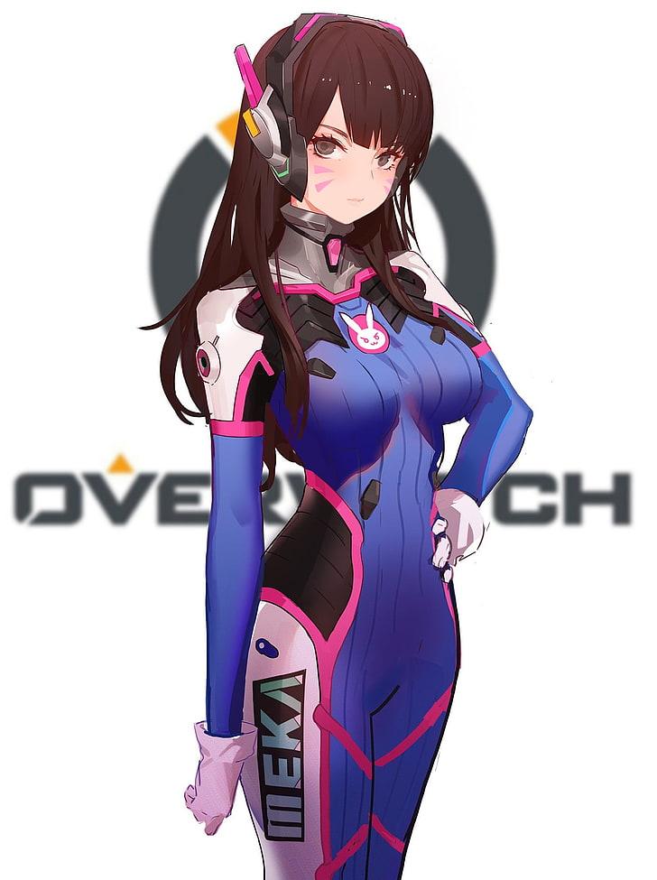 Overwatch wallpaper karakter wanita, Overwatch D.Va, anime, anime girls, Overwatch, D.Va (Overwatch), bodysuit, headphone, rambut panjang, Wallpaper HD, wallpaper seluler