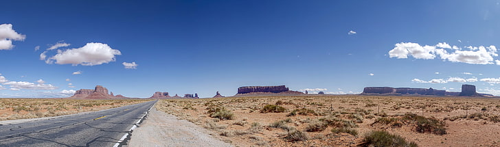 landscape, road, dual monitors, desert, HD wallpaper