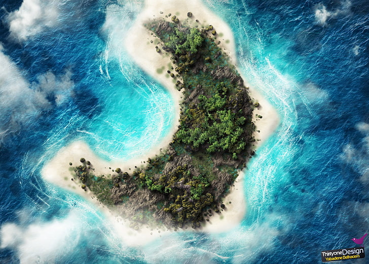 île, vue aérienne, mer, Fond d'écran HD