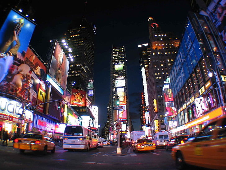Таймс-сквер, Нью-Йорк, Нью-Йорк, город, ночь, огни, Таймс-сквер, HD обои