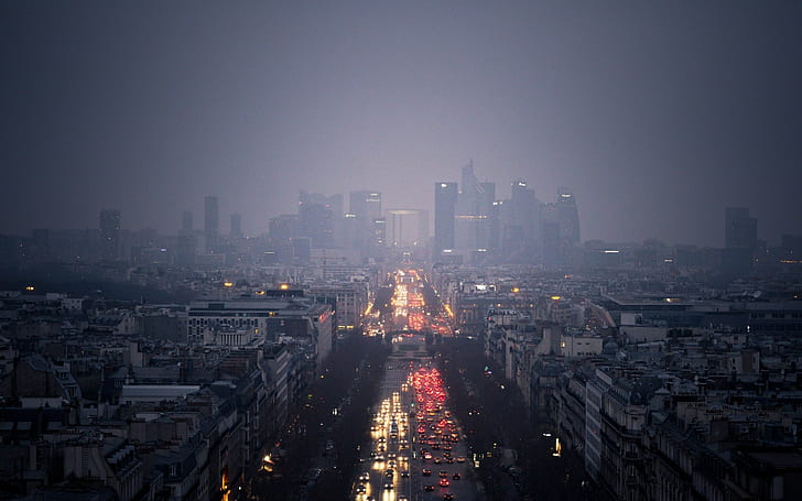 città, traffico, Parigi, Grande Arche, Sfondo HD