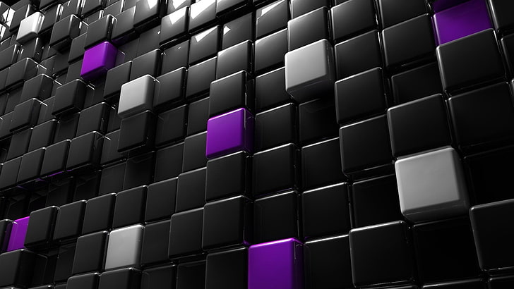 black, gray, and purple cubes digital wallpaper, glare, reflection, rendering, Cuba, cubes, graphics, lighting, figure, order, reflections, location, HD wallpaper