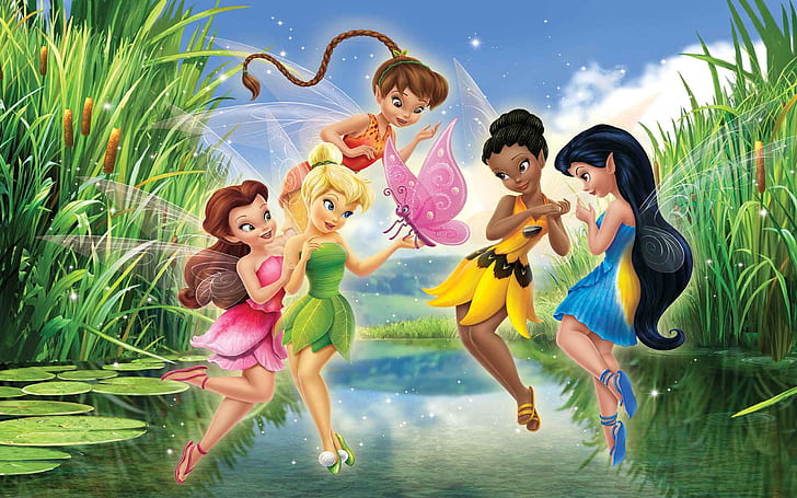 Tinker Bell Disney Fairies Lake Green Reeds Photo Hd Wallpaper за момичета 2560 × 1600, HD тапет