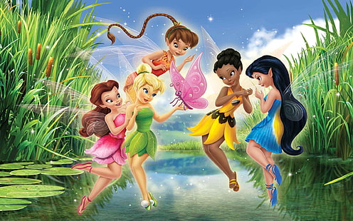 Tinker Bell Disney Fairies Lake Green Reeds Photo Hd Wallpaper Para Meninas 2560 × 1600, HD papel de parede HD wallpaper