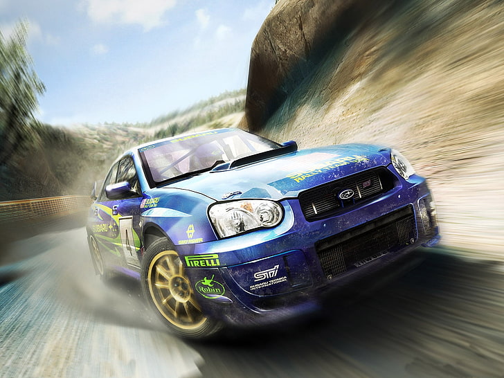 blue coupe, dirt showdown, car, road, mountain, speed, HD wallpaper