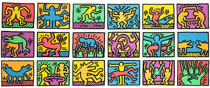 Keith Haring, acrylic, pop art, fabric, drawing, HD wallpaper