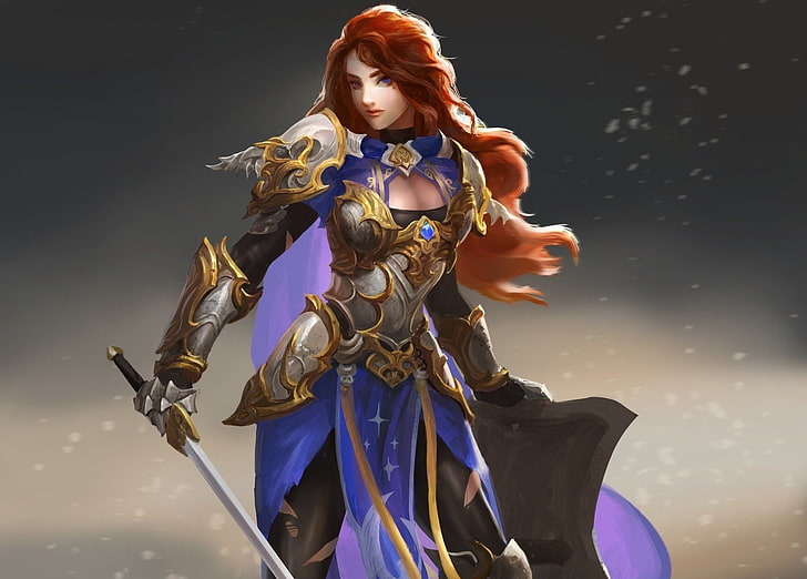 ファンタジー 女性戦士 鎧 青い目 長い髪 赤い髪 剣 女戦士 Hdデスクトップの壁紙 Wallpaperbetter