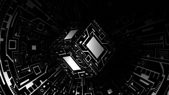 Astratto, Cubo, Bianco e nero, Illusione ottica, Vettore, Sfondo HD HD wallpaper