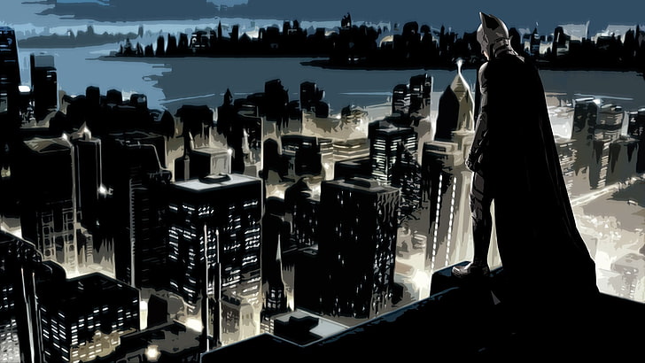 Batman on building wallpaper, Batman, cityscape, MessenjahMatt, artwork, DC Comics, HD wallpaper