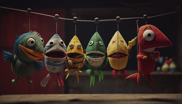 KI-Kunst, Puppen, Fische, HD-Hintergrundbild