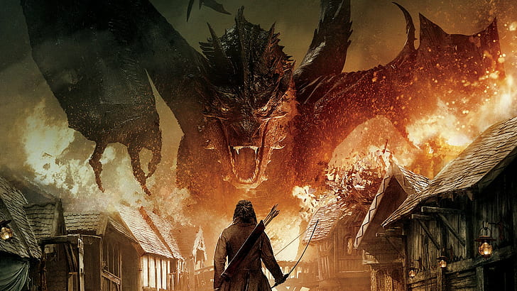 O Hobbit: A Batalha dos Cinco Exércitos, dragão, Best Movies s, dragão, hobbit 3, HD papel de parede