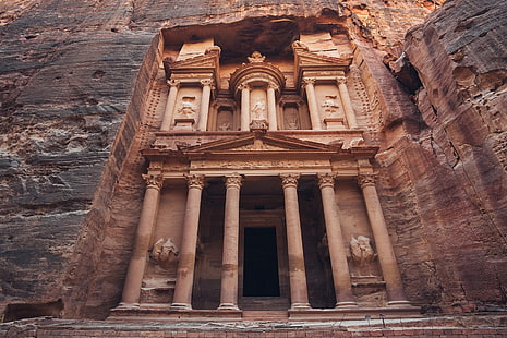 Petra, Al Khazneh, stenar, skulptur, arkeologi, Hashemitiska kungariket Jordanien, Arava Valley, HD tapet HD wallpaper