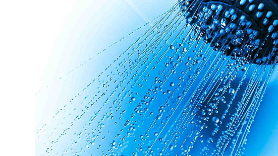 prysznic, krople wody, woda, wanna, łazienka, niebieskawe, Tapety HD HD wallpaper