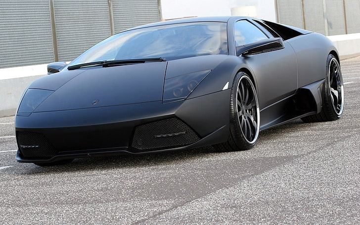 black Lamborghini Huracan coupe, murcielago, tuning, hitam, matte, tampilan depan, Wallpaper HD