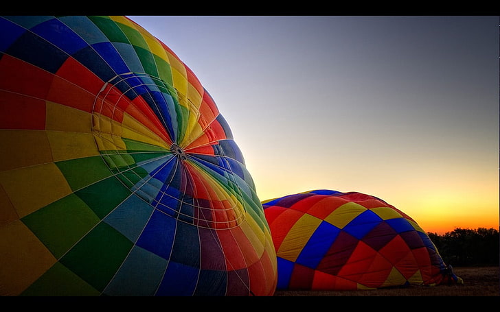 blaues, grünes und rotes Gewebe, Heißluftballone, bunt, glättend, HD-Hintergrundbild