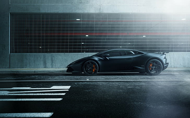 Lamborghini Huracan noir, rue, noir, voiture, siège, Lamborghini Huracan, William Stern, Fond d'écran HD