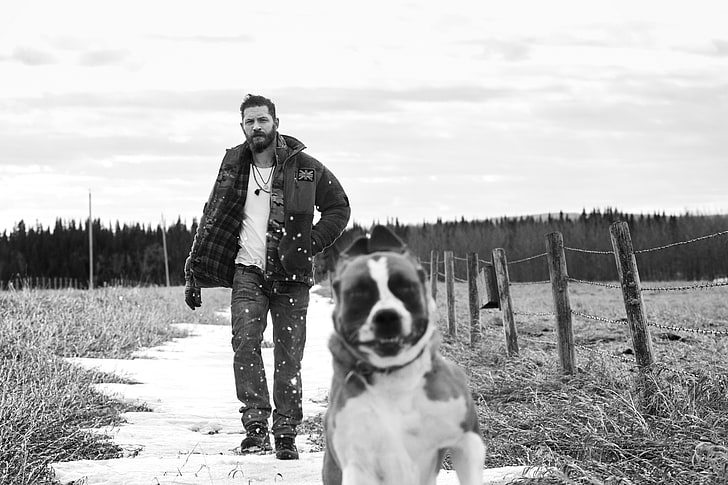 Tom Hardy, monocromo, perro, Fondo de pantalla HD