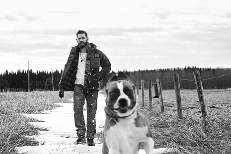 Tom Hardy, monocromatico, cane, Sfondo HD HD wallpaper