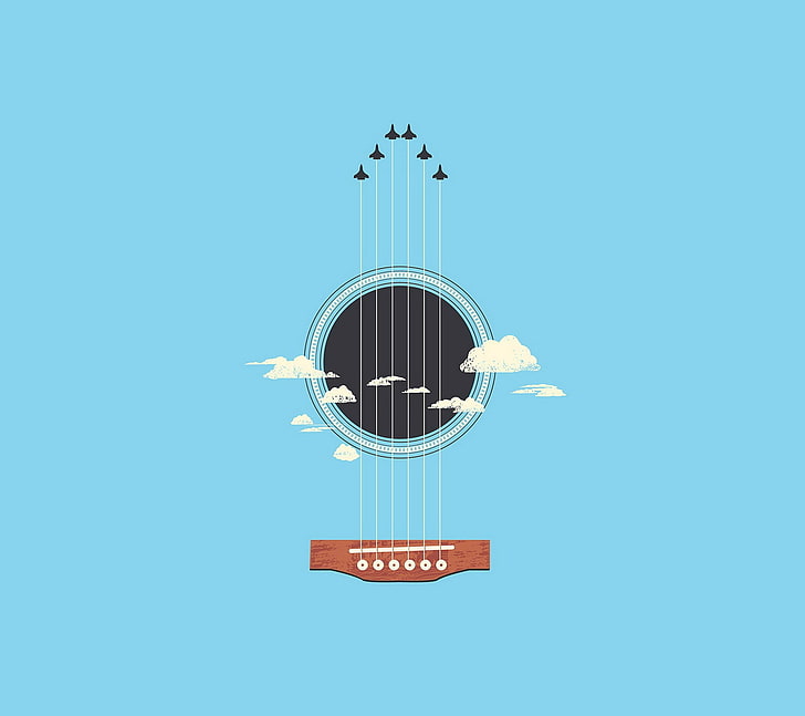ilustrasi senar gitar, minimalis, gitar, Wallpaper HD