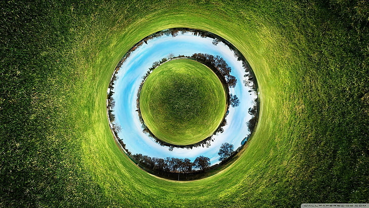 grön och mångfärgad illustration, panorama sfär, natur, cirkel, abstrakt, HD tapet